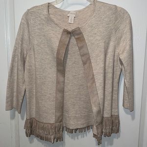 Chico’s Fringed sweater cardigan. Faux suede on trim and ruffles. Size 0. Cute!